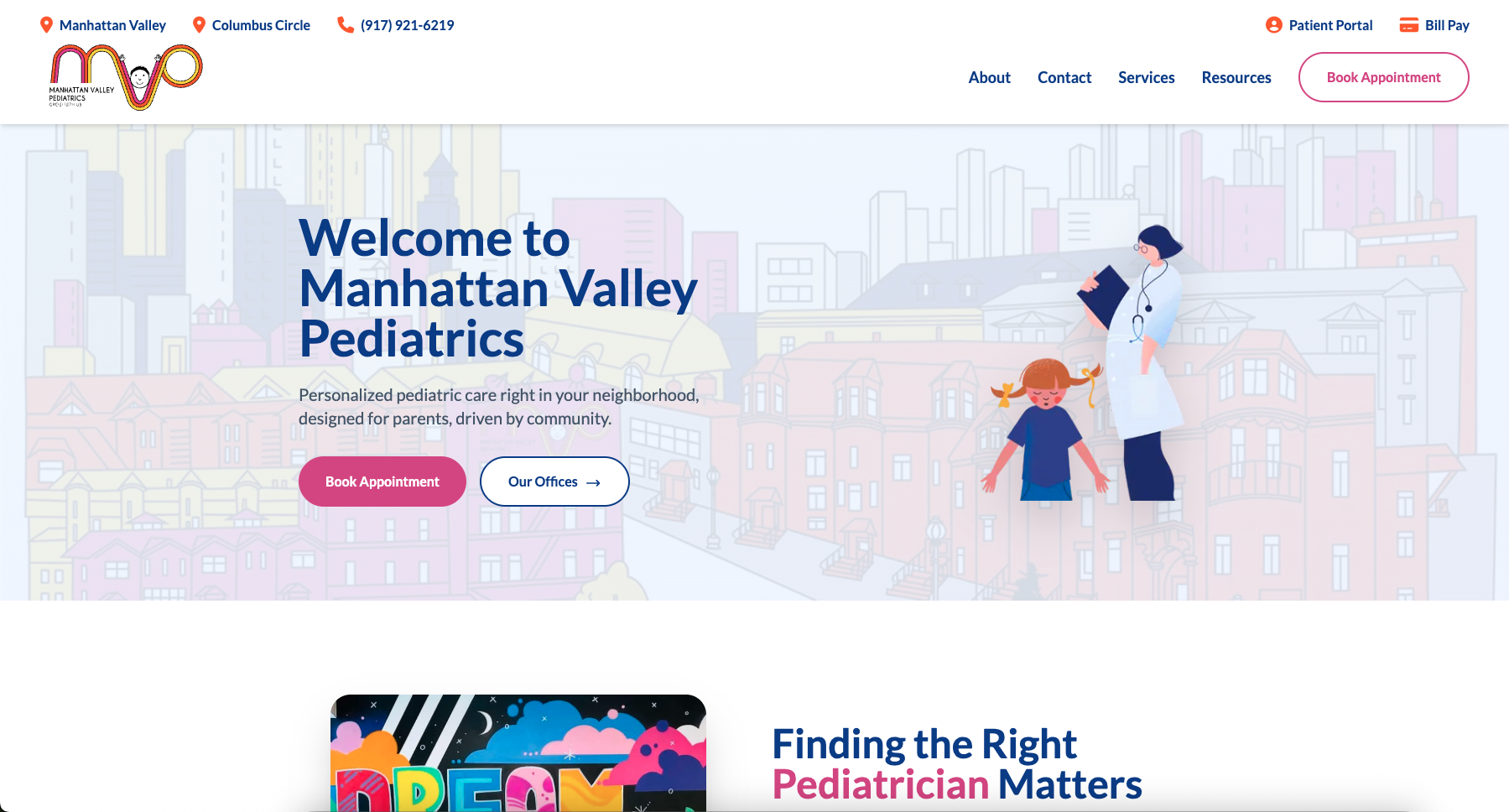 Manhattan Valley Pediatrics website screenshot